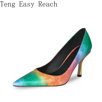 Новые весенние туфли-лодочки 2021 года, модные разноцветные туфли на тонком каблуке, высококачественные женские туфли-лодочки с острым носком для зрелых, Горячая распродажа Элегантной женской обуви 43