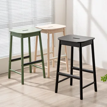 Современный простой барный стул, высокое дизайнерское кухонное кресло для завтрака, переносной столик для кафе, кресла с откидной спинкой из массива дерева, подставка для ног, мебель Barkruk