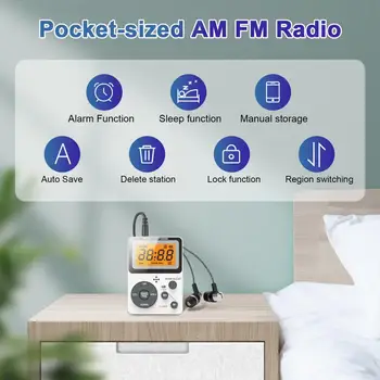 Портативное радио с функцией будильника Легкое карманное радио, портативный радиоприемник карманного размера с поддержкой Am / fm