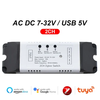 2-канальный модуль Zigbee Smart Wifi Switch 12 В 24 В 220 В USB 5 В выключатель Работает с приложением Tuya Alexa Google Home