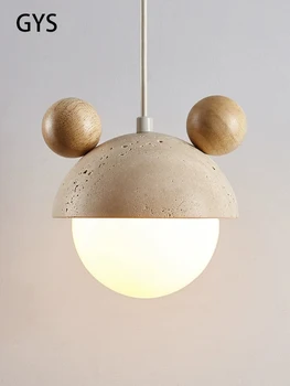 Светодиодная люстра Прикроватная подвесная лампа для детской спальни, Подвесной светильник для милых мальчиков и девочек, украшение комнаты из камня в светло-кремовом стиле