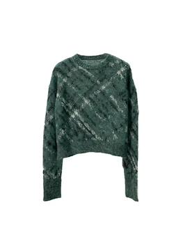 Клетчатый вязаный свитер модный ретро повседневный удобный универсальный осенью и зимой 2024 года новинка 1102