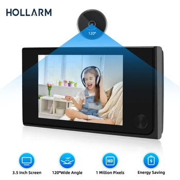 Hollarm 3,5-дюймовая камера для дверного звонка в глазок 120 ° для просмотра в глазок Кошачий Глаз Дверной звонок Умный Дом Наружный монитор Цифровой дверной просмотрщик