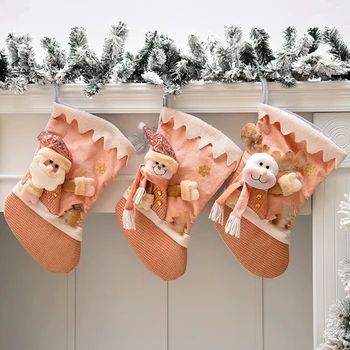 Рождественский Чулок 17-Дюймовые Рождественские Чулки с 3D Подарочным Пакетом Санта-Снеговика для Семейного Праздника в виде Елки И Камина