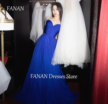 Вечерние платья FANAN без бретелек, Корейский корсет, трапециевидный тюль, голубые Свадебные Женские вечерние платья для выпускного вечера, платья для мероприятий