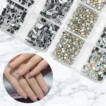 Дизайн ногтей Круглый кристалл AB Прямоугольные Подвески для ногтей Украшения для ногтей Стразы для ногтей Украшения для ногтей 3D Дрели для ногтей