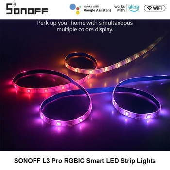 SONOFF L3 Pro 5M RGBIC Wifi Smart LED Strip Lights 16.4Футов Беспроводное Дистанционное Голосовое / Локальное Управление Type C DC5V Адаптер Умный Дом