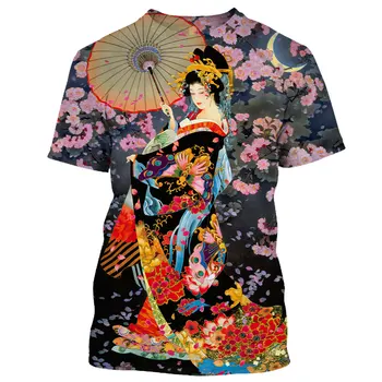 Футболка для мужчин/женщин, модная японская Гейша Самурай, 3D принт, Y2k, повседневная цветная роспись в стиле хип-хоп, футболки с коротким рукавом, уличная одежда
