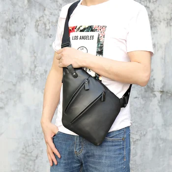 Уникальный дизайн, мужская нагрудная сумка из натуральной кожи, повседневная сумка через плечо, винтажный мужской рюкзак для путешествий на ремне