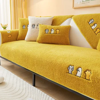 L-Образные ягнята, бархатное полотенце для дивана, Нордический Толстый плюшевый чехол, нескользящий чехол для дивана для гостиной, теплые секционные чехлы для диванов Зимой