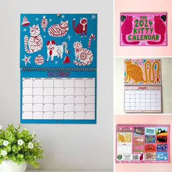 Новогодние подарки 2024 Cats Calendar Креативный Настенный декор Бумажный Забавный Настенный календарь Планирование времени Weird Cats Calendar Home