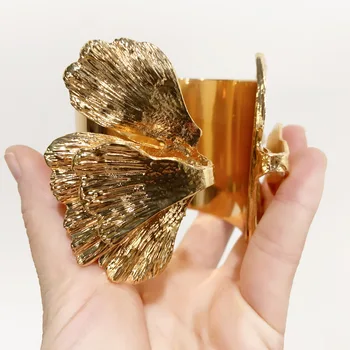 Широкий браслет-манжета с листьями гинкго, браслет для женщин с листьями Гинкго Билоба, открытый браслет-манжета, золотые украшения и аксессуары Nature
