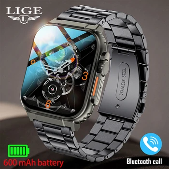 LIGE Новые смарт-часы Ultra Watch емкостью 600 мАч, мужские Bluetooth-звонки, TWS, местная музыка, спортивные часы, 2,0-дюймовые водонепроницаемые ультра-умные часы IP68