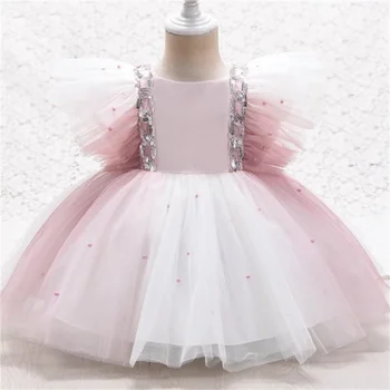 Градиентный цвет Пышное платье принцессы для маленьких Девочек Повседневное платье с пайетками из сетки