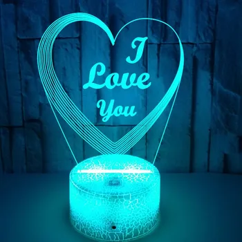 Nighdn Heart LOVE YOU, ночник для влюбленных, 3D Иллюзионная лампа, Романтическое украшение для спальни, подарок на День Святого Валентина для женщин и девочек