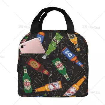 Переносная сумка для ланча с рисунком пивных бутылок для женщин и мужчин, термосумка-холодильник для школьного пикника, Оксфордский ланч-бокс с карманом
