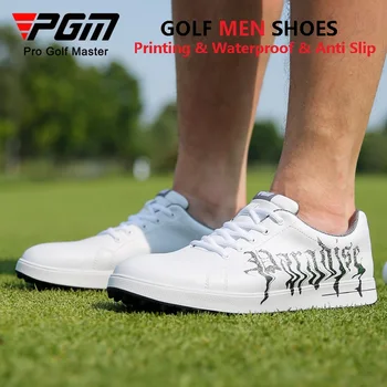 Мужская дышащая обувь для гольфа с принтом PGM, мужские водонепроницаемые нескользящие кроссовки, мужские маленькие белые туфли на шнуровке, повседневные кроссовки для гольфа