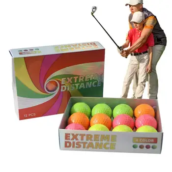 Двухслойный мяч для гольфа 12шт Двухслойные Красочные тренировочные мячи для гольфа из синтетического каучука среднего слоя Тренировочный инструмент для гольфа