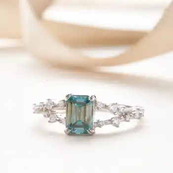 Обручальное кольцо с муассанитом изумрудной огранки 1 карат, сине-зеленый цвет, 18-Каратное позолоченное серебро, роскошное обручальное кольцо, ювелирные изделия оптом