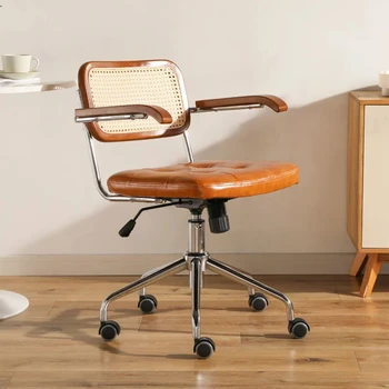 Компьютерный стул из японского ротанга, вращающийся стул в стиле Ретро, Удобное сиденье для рабочего стола, Дышащий подлокотник, стул из ротанга, Офисная мебель
