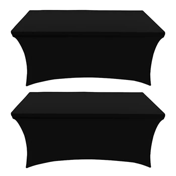Скатерть из 2 предметов, плотно прилегающая, моющаяся и устойчивая к морщинам, стрейчевое прямоугольное покрытие для стола в патио, черный полиэстер для мероприятий