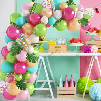 Тропический гавайский комплект для гирлянды из воздушных шаров, арка, свадебный шар на День рождения, Розовый фламинго, День рождения, Летний декор для вечеринки на Гавайях, Детский душ