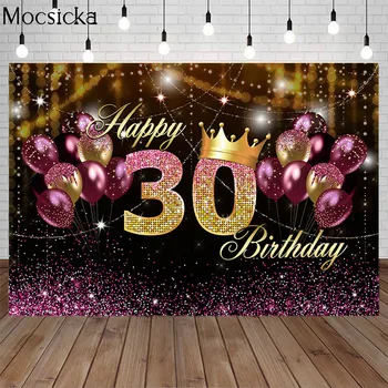 Mocsicka Woman Happy 30th Birthday Фоны Для Фотосъемки Розовый Воздушный Шар С Блестками Боке Портретный Декор Фон Баннер Для Фотосессии