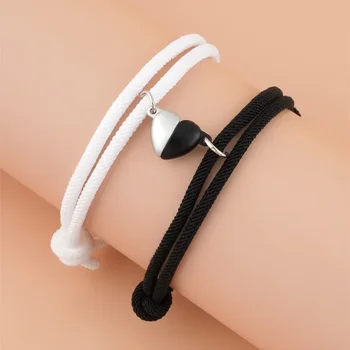 Новый модный черно-белый браслет из плетеной веревки в виде сердца, регулируемый по форме браслет для дружбы, ювелирные изделия