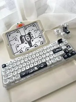 140 клавиш Черно-белые колпачки для клавиш Cat MOA Kitty's Wonderland Key Caps для механической клавиатуры Cherry Switch 64 68 75 87 98 104