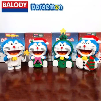 Строительные блоки BALODY Doraemon, модель рождественской елки и снеговика Kawaii, сложная сборка из мелких частиц, детские игрушки
