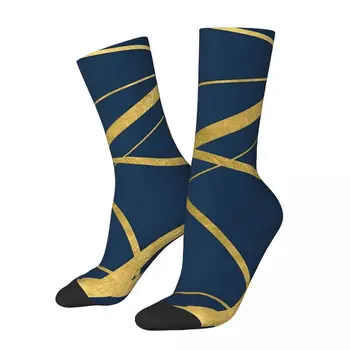 Темно-синие носки с геометрическим рисунком класса люкс Gloden, темно-синие носки с геометрическим рисунком, спортивные носки до середины икры с 3D-принтом для мальчиков и девочек