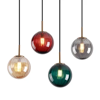 Подвесные светильники в виде стеклянных шариков в скандинавском стиле, освещение для спальни, гостиной, Современная светодиодная подвесная лампа Hanglamp Luminaire MJ1014