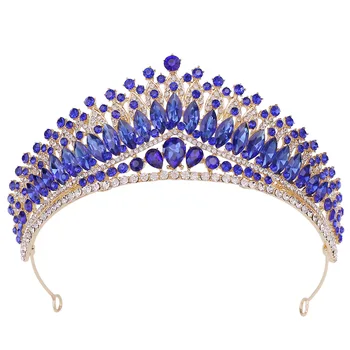 Роскошная Свадебная корона из голубого хрусталя, Атмосферное Свадебное украшение для волос со стразами, Театрализованная Тиара, модные головные уборы