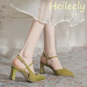 Модные атласные босоножки длиной 7 см на высоком каблуке, женская обувь зеленого цвета с оберткой до щиколотки и острым носком 38 39 40