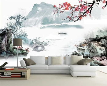 Обои на заказ украшение дома телевизор диван фоновая стена китайские чернила пейзаж сливовый фон фрески 3D обои