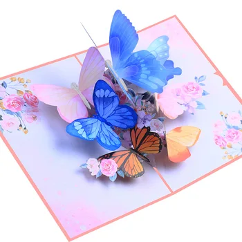 Новый стиль, креативная поздравительная открытка с 3D бабочкой и цветком, Стереоскопическая всплывающая открытка с благословением в саду, подарок на день рождения для девочек
