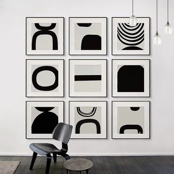 Скандинавское простое настенное искусство, современный черно-белый абстрактный плакат на холсте HD, украшение для дома, спальни, гостиной