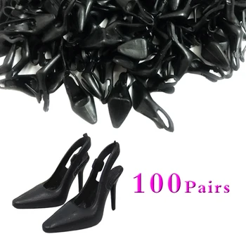 NK 100 пар/комплект кукольных черных туфель, модные босоножки на милом каблуке для куклы Барби, высококачественная детская игрушка, горячая распродажа