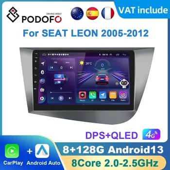Podofo AI Voice Android Carplay Автомагнитола Для SEAT LEON 2005-2012 2din Android Auto 4G Мультимедийная Навигация GPS авторадио DSP