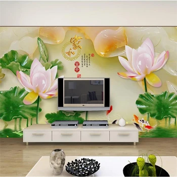 Индивидуальные обои 3d китайский стиль резьба по нефриту дом и богатая фигура девяти рыб пион ТВ фон стены гостиной обои