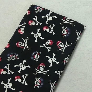 Крутая хлопковая ткань с принтом черного пиратского черепа из спандекса, хлопковая ткань с принтом из спандекса, эластичная ткань 50x105 см, эластичная ткань Fab