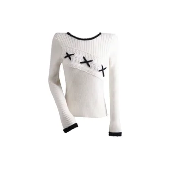 Y2k 2024, Осенние повседневные женские свитера в стиле пэчворк контрастных цветов, Винтажные пуловеры с длинными рукавами, Модные джемперы Sweet Chic