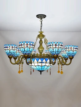 светодиодная лампа LED e27 из средиземноморского сплава со стеклянным кристаллом.Подвесные светильники.Подвесной светильник. Подвесной светильник для столовой