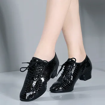 Черные танцевальные туфли, женские туфли для латиноамериканских танцев, женские современные танцевальные туфли, черные туфли для бального танго с закрытым носком из искусственной кожи