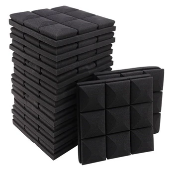 24 Упаковки черных акустических пенопластовых панелей 2x12x12 дюймов Грибовидная звукоизоляция Хлопчатобумажная Звукоизоляция Поглощающая звукоизоляцию
