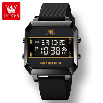 OLEVS 1103 Модные водонепроницаемые мужские наручные часы цифрового качества с многофункциональным силиконовым ремешком, мужские часы со светящимся календарем
