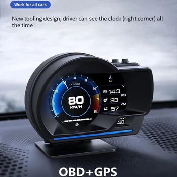 Новейший головной дисплей, автоматический дисплей OBD2 + GPS, умный автомобильный датчик HUD, цифровой одометр, охранная сигнализация, температура воды и масла, обороты в минуту