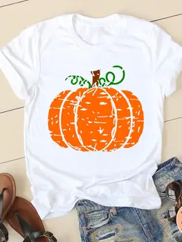Одежда Женская осень, Хэллоуин, День Благодарения, женская тыква, трендовая милая футболка с графическим принтом 90-х, женские футболки