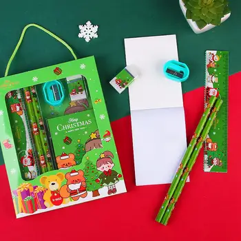 Семейный подарочный набор канцелярских принадлежностей Kawaii Christmas Stationery Set Точилка для карандашей с мультяшным рождественским рисунком, Ластики, детские карандаши