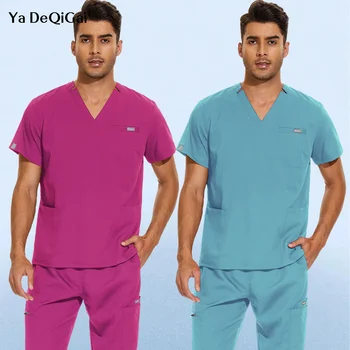 Мужская рубашка-скраб, рабочая одежда для врачей, однотонные медицинские скрабы, топы, униформа медсестры, одежда для кормления с V-образным вырезом, хирургический комбинезон, лабораторная блузка
